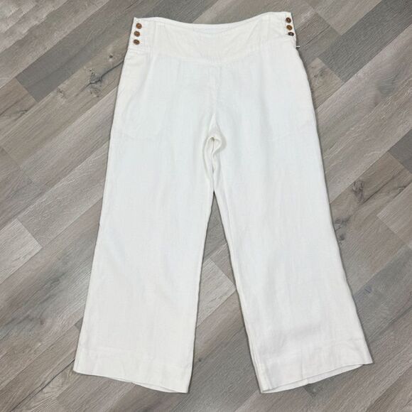 Lauren Ralph Lauren Linen Sailor Button Wide Leg Crop Trouser Pants White 6 - Picture 3 of 14